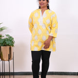 Lime yellow plus cotton short kurti