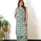Navy and green shirt cotton co-ords set(attached sleeves)