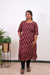 Maroon ajrakh plus cotton A-line kurti