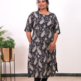 Black paisley plus cotton A-line kurti