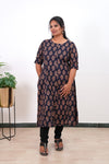 Royal blue ajrakh plus cotton A-line kurti