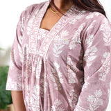 Mauve V neck  cotton co-ords set