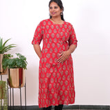 Crimson ajrakh plus cotton A-line kurti