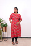 Crimson ajrakh plus cotton A-line kurti