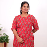 Crimson ajrakh plus cotton A-line kurti
