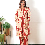 Red cotton shirt co-ords set