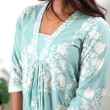Turquoise V neck  cotton co-ords set
