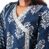 Navy floral angrakha cotton suit set