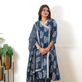 Navy floral angrakha cotton suit set