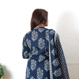 Navy floral angrakha cotton suit set