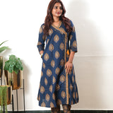 Indigo butta angrakha cotton co-ords set