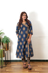 Indigo butta angrakha cotton co-ords set