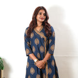 Indigo butta angrakha cotton co-ords set