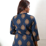 Indigo butta angrakha cotton co-ords set