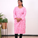 Baby pink floral plus cotton kurti