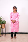 Baby pink floral plus cotton kurti