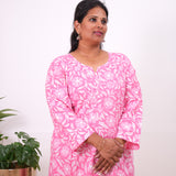Baby pink floral plus cotton kurti