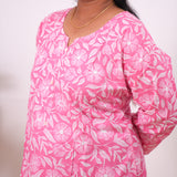 Baby pink floral plus cotton kurti