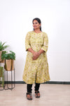 Lime green roses A-line plus cotton kurti