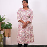 Pink roses A-line plus cotton kurti