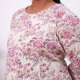 Pink roses A-line plus cotton kurti
