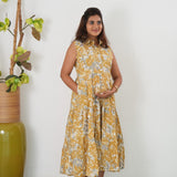 Grey and mustard button down cotton shirt dress(attached sleeves)