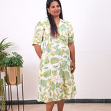 Off white and lime green plus cotton shirt dress