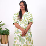 Off white and lime green plus cotton shirt dress