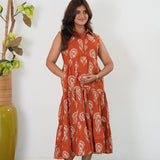 Rust orange button down cotton shirt dress(attached sleeves)