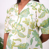 Off white and lime green plus cotton shirt dress