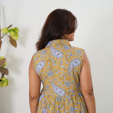 Mustard paisley button down cotton shirt dress(attached sleeves)