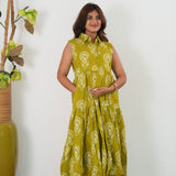 Lime green button down cotton shirt dress(attached sleeves)