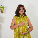 Lime green button down cotton shirt dress(attached sleeves)