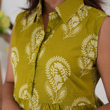 Lime green button down cotton shirt dress(attached sleeves)