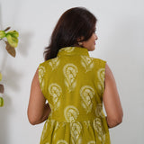 Lime green button down cotton shirt dress(attached sleeves)