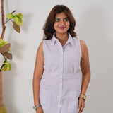 Lavender stripes linen button down shirt dress(attached sleeves)