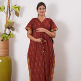 Rust orange geometric cotton maternity nursing kaftan