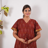 Rust orange geometric cotton maternity nursing kaftan