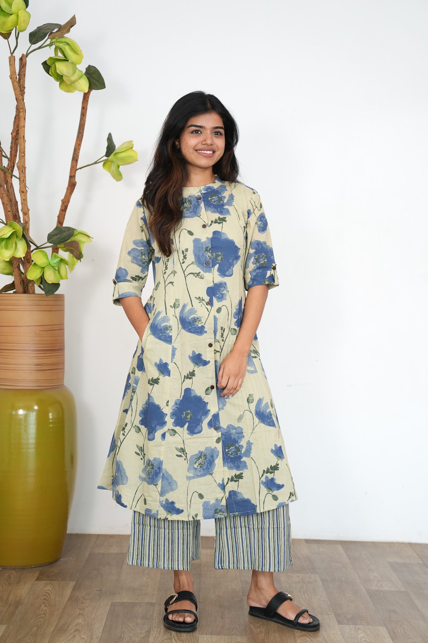Powder blue roses cotton co-ords set – Select by Shiva