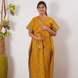 Turmeric cotton maternity nursing kaftan