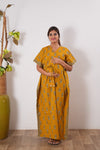 Turmeric cotton maternity nursing kaftan