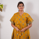 Turmeric cotton maternity nursing kaftan
