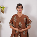 Brown cotton maternity nursing kaftan