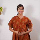 Deep orange cotton maternity nursing kaftan