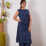 Indigo and red cotton co-ords set(attached sleeves)