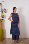 Indigo and red cotton co-ords set(attached sleeves)