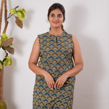 Indigo and brown cotton co-ords set(attached sleeves)