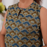 Indigo and brown cotton co-ords set(attached sleeves)