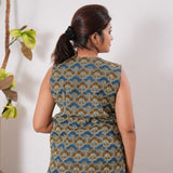 Indigo and brown cotton co-ords set(attached sleeves)