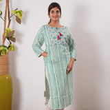 Green stripes cotton kurti